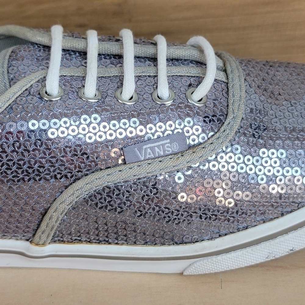 Vans Authentic Sequin Silver Lace Up Low Top Lo Pro Sneakers Shoes TB4R 6.5 - Picture 3 of 12